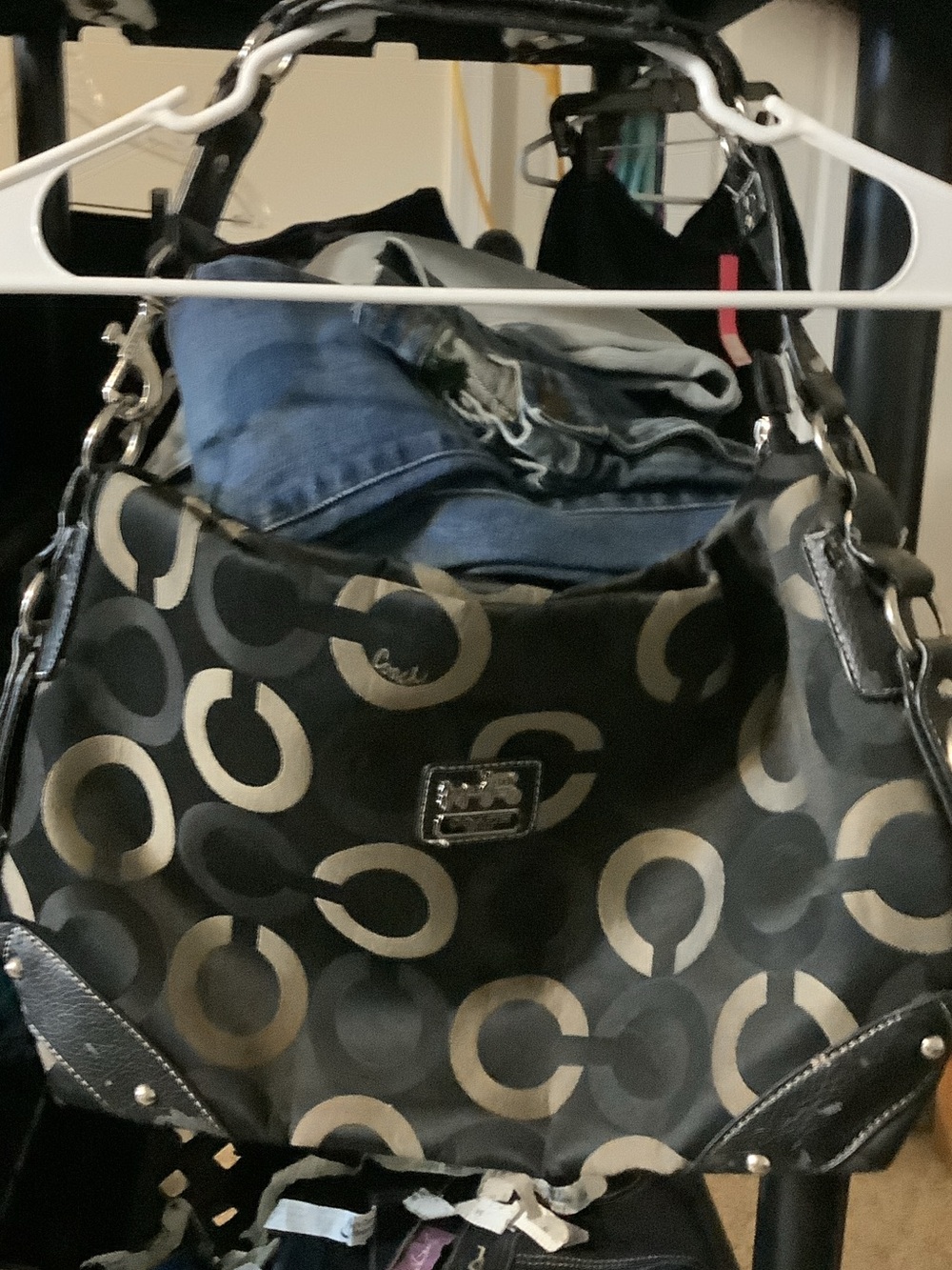 Coach Black Handbag with Cream Signature 'C' Motif, see description